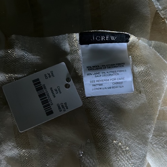 J. Crew metallic silver and gold wrap in cream with many Pom Poms! - Picture 5 of 7